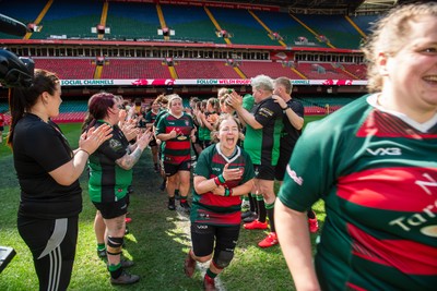 180426 - Clwb Rygbi Cymry Caerdydd v Seven Sisters - WRU Women's National Plate - Teams applaud each other off the pitch