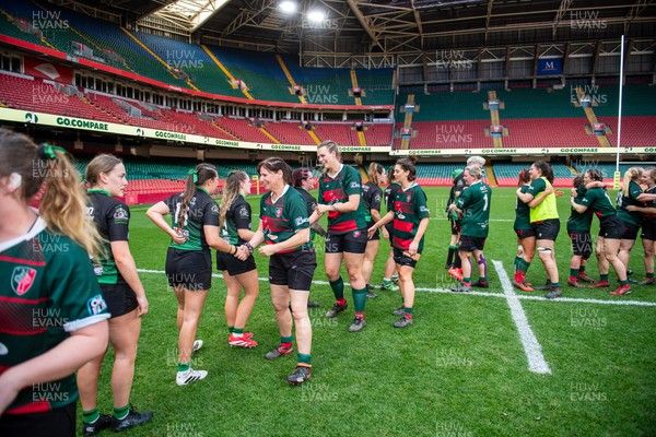 180426 - Clwb Rygbi Cymry Caerdydd v Seven Sisters - WRU Women's National Plate - Players shake hands after the match