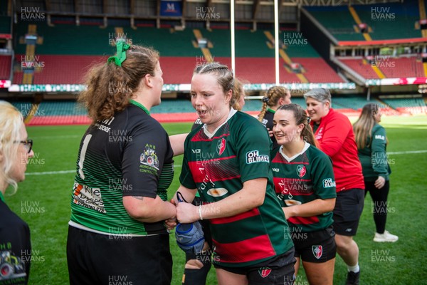 180426 - Clwb Rygbi Cymry Caerdydd v Seven Sisters - WRU Women's National Plate - Players shake hands after the match