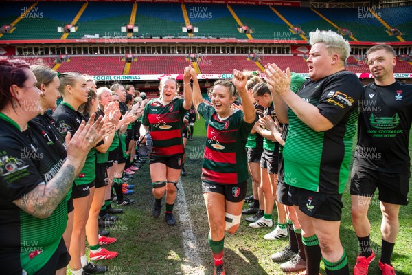 180426 - Clwb Rygbi Cymry Caerdydd v Seven Sisters - WRU Women's National Plate - Teams applaud each other off the pitch