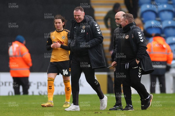 010423 - Colchester United v Newport County - Sky Bet League 2 - Newport County Manager Graham Coughlan smiles at full time
