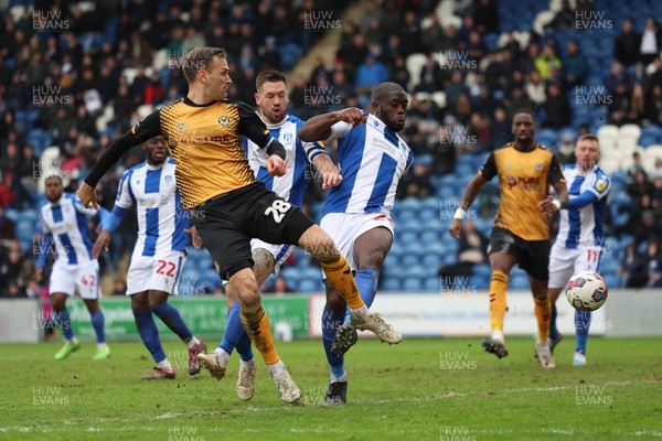 010423 - Colchester United v Newport County - Sky Bet League 2 - Mickey Demetriou of Newport County chance on goal is saved