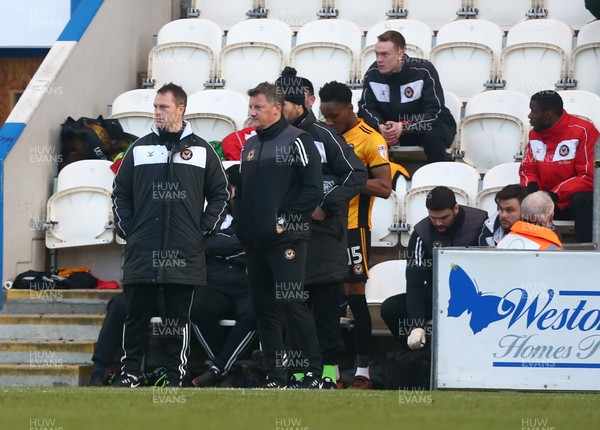 030218 - Colchester United v Newport County - Sky Bet League Two -  Michael Flynn (left) manager of Newport County AFC