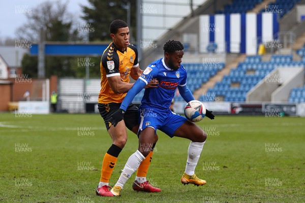 060321 - Colchester United v Newport County - Sky Bet League 2 - Priestley Farquharson of Newport County and Aramide Oteh of Colchester United