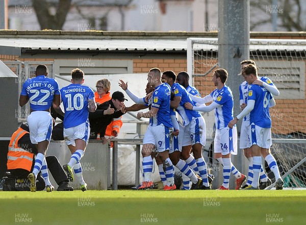 090319 - Colchester United v Newport County - Sky Bet League 2 -  Courtney Senior celebrates his goal for Colchester and their second