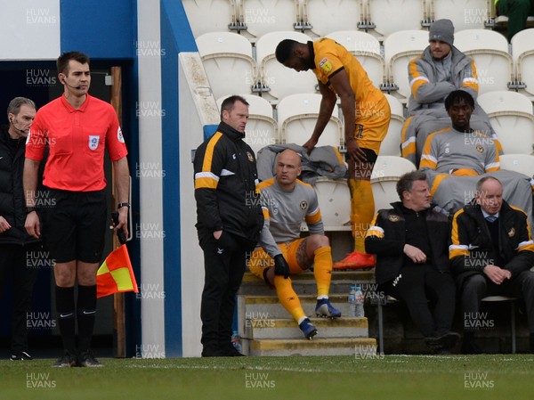 090319 - Colchester United v Newport County - Sky Bet League 2 -  A dejected Newport bench