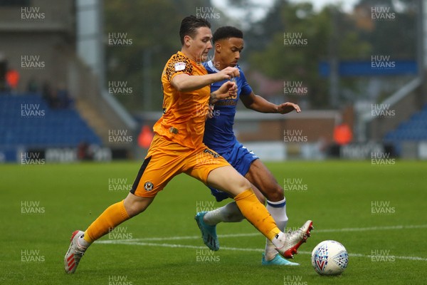 261019 - Colchester United v Newport County - Sky Bet League 2 -  Dan McNamara of Newport County and Cohen Bramall of Colchester United fight for the ball