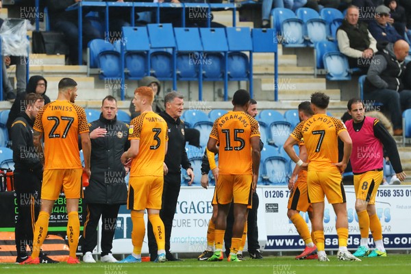 261019 - Colchester United v Newport County - Sky Bet League 2 -  Manager of Newport County, Michael Flynn speaks with his players