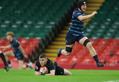 101225 - Coleg Cymoedd v Ysgol Gyfun Gymraeg Glantaf, Welsh Schools and Colleges Boys U18 Final - Jack Piotecki of Coleg y Cymoedd races in but the try is disallowed