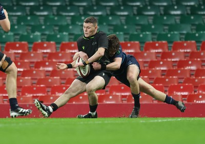 101225 - Coleg Cymoedd v Ysgol Gyfun Gymraeg Glantaf, Welsh Schools and Colleges Boys U18 Final - Jack Piotecki of Coleg y Cymoedd is forced into touch just short of the line