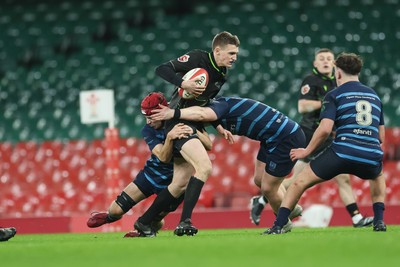 101225 - Coleg Cymoedd v Ysgol Gyfun Gymraeg Glantaf, Welsh Schools and Colleges Boys U18 Final - Rhys Wyatt of Coleg y Cymoedd attacks