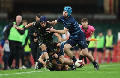 101225 - Coleg Cymoedd v Ysgol Gyfun Gymraeg Glantaf, Welsh Schools and Colleges Boys U18 Final - Lincoln Hall of Coleg y Cymoedd breaks away to set up try