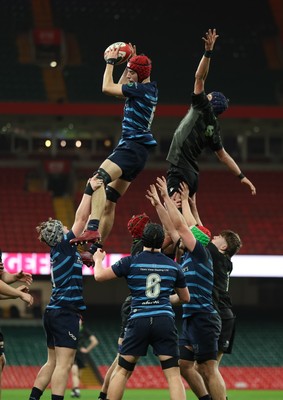 101225 - Coleg Cymoedd v Ysgol Gyfun Gymraeg Glantaf, Welsh Schools and Colleges Boys U18 Final - Owen Williams of Ysgol Gymraeg Glantaf wins the line out