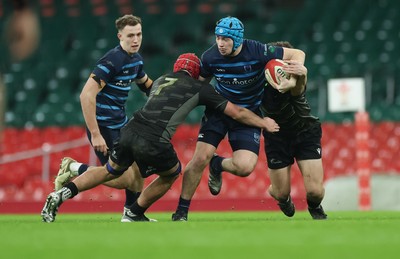 101225 - Coleg Cymoedd v Ysgol Gyfun Gymraeg Glantaf, Welsh Schools and Colleges Boys U18 Final - Harry Kinsey of Ysgol Gymraeg Glantaf charges forward