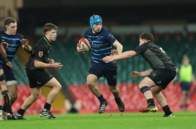 101225 - Coleg Cymoedd v Ysgol Gyfun Gymraeg Glantaf, Welsh Schools and Colleges Boys U18 Final - Harry Kinsey of Ysgol Gymraeg Glantaf charges forward