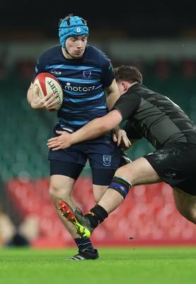 101225 - Coleg Cymoedd v Ysgol Gyfun Gymraeg Glantaf, Welsh Schools and Colleges Boys U18 Final - Harry Kinsey of Ysgol Gymraeg Glantaf charges forward