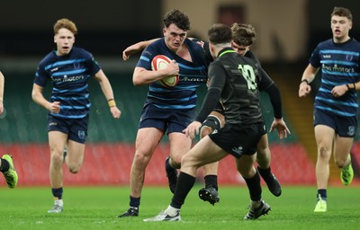 101225 - Coleg Cymoedd v Ysgol Gyfun Gymraeg Glantaf, Welsh Schools and Colleges Boys U18 Final - Efan Jenkins of Ysgol Gymraeg Glantaf charges forward