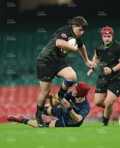 101225 - Coleg Cymoedd v Ysgol Gyfun Gymraeg Glantaf, Welsh Schools and Colleges Boys U18 Final - Evan Hughes of Coleg y Cymoedd charges forward
