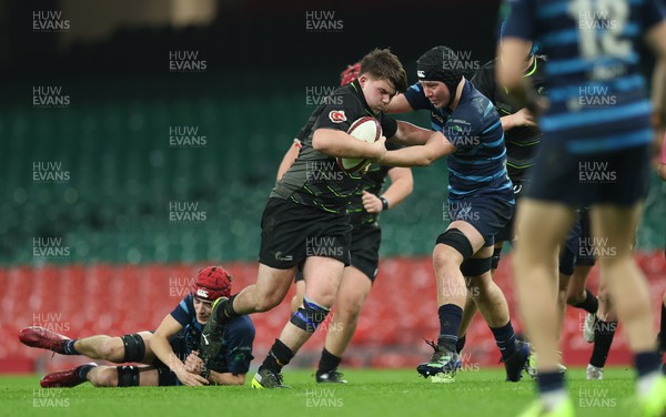 101225 - Coleg Cymoedd v Ysgol Gyfun Gymraeg Glantaf, Welsh Schools and Colleges Boys U18 Final - Evan Hughes of Coleg y Cymoedd charges forward