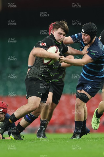 101225 - Coleg Cymoedd v Ysgol Gyfun Gymraeg Glantaf, Welsh Schools and Colleges Boys U18 Final - Evan Hughes of Coleg y Cymoedd charges forward