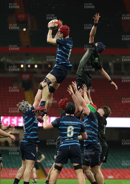 101225 - Coleg Cymoedd v Ysgol Gyfun Gymraeg Glantaf, Welsh Schools and Colleges Boys U18 Final - Owen Williams of Ysgol Gymraeg Glantaf wins the line out