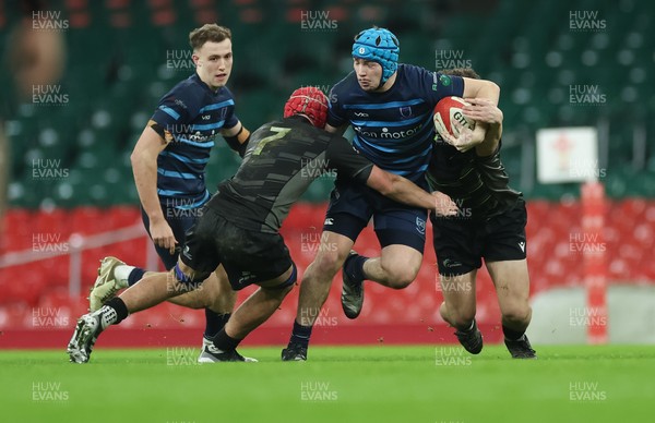 101225 - Coleg Cymoedd v Ysgol Gyfun Gymraeg Glantaf, Welsh Schools and Colleges Boys U18 Final - Harry Kinsey of Ysgol Gymraeg Glantaf charges forward