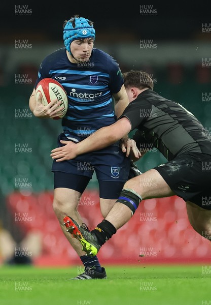 101225 - Coleg Cymoedd v Ysgol Gyfun Gymraeg Glantaf, Welsh Schools and Colleges Boys U18 Final - Harry Kinsey of Ysgol Gymraeg Glantaf charges forward