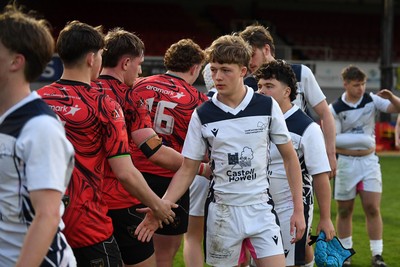 270426 - Coleg Gwent v Cardiff and Vale College - WSC Boys U18 Development Final -  Road To Principality Finals - Cardiff players at full time
