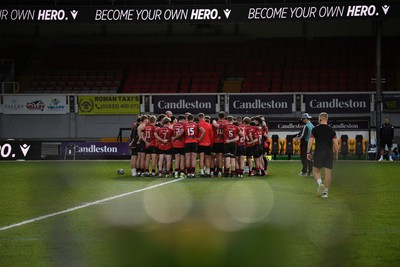270426 - Coleg Gwent v Cardiff and Vale College - WSC Boys U18 Development Final -  Road To Principality Finals - Coleg Gwent huddle at full time