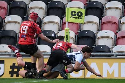270426 - Coleg Gwent v Cardiff and Vale College - WSC Boys U18 Development Final -  Road To Principality Finals - Louie Hurley of Cardiff and Vale College runs in to score a try