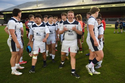 270426 - Coleg Gwent v Cardiff and Vale College - WSC Boys U18 Development Final -  Road To Principality Finals - Cardiff players celebrate the win at full time