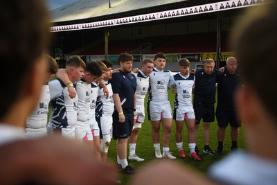 270426 - Coleg Gwent v Cardiff and Vale College - WSC Boys U18 Development Final -  Road To Principality Finals - Cardiff huddle at full time