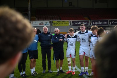 270426 - Coleg Gwent v Cardiff and Vale College - WSC Boys U18 Development Final -  Road To Principality Finals - Cardiff huddle at full time