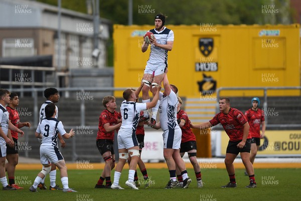 270426 - Coleg Gwent v Cardiff and Vale College - WSC Boys U18 Development Final -  Road To Principality Finals - Osian Howell of Cardiff and Vale College wins the line-out