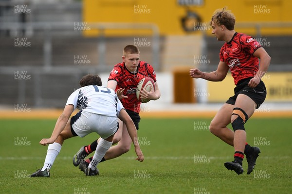 270426 - Coleg Gwent v Cardiff and Vale College - WSC Boys U18 Development Final -  Road To Principality Finals - Jayden Moon of Coleg Gwent is challenged by Issac Goldney of Cardiff and Vale College