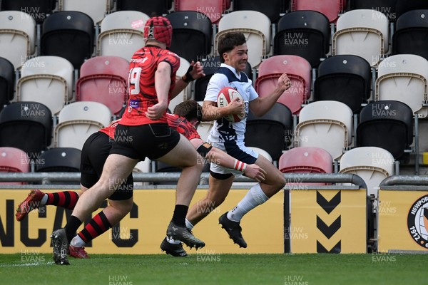 270426 - Coleg Gwent v Cardiff and Vale College - WSC Boys U18 Development Final -  Road To Principality Finals - Louie Hurley of Cardiff and Vale College runs in to score a try