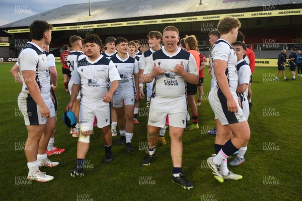 270426 - Coleg Gwent v Cardiff and Vale College - WSC Boys U18 Development Final -  Road To Principality Finals - Cardiff players celebrate the win at full time