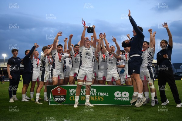 270426 - Coleg Gwent v Cardiff and Vale College - WSC Boys U18 Development Final -  Road To Principality Finals - Cardiff players celebrate lifting the trophy at full time