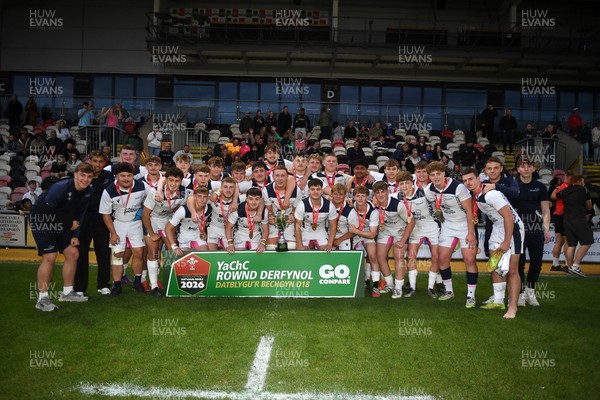 270426 - Coleg Gwent v Cardiff and Vale College - WSC Boys U18 Development Final -  Road To Principality Finals - Cardiff players celebrate lifting the trophy at full time
