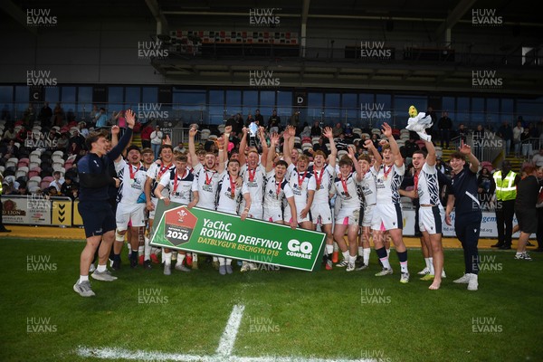 270426 - Coleg Gwent v Cardiff and Vale College - WSC Boys U18 Development Final -  Road To Principality Finals - Cardiff players celebrate lifting the trophy at full time