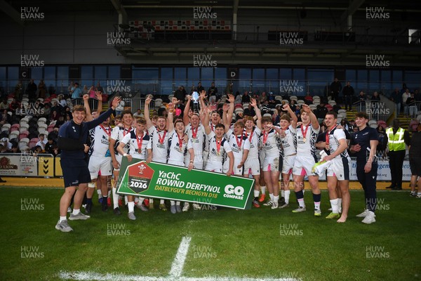270426 - Coleg Gwent v Cardiff and Vale College - WSC Boys U18 Development Final -  Road To Principality Finals - Cardiff players celebrate lifting the trophy at full time