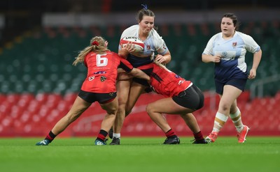 101225 - Coleg Gwent v Llandovery College Welsh Schools and Colleges Girls U18 Final - Dolly Evans of Llandovery College is held