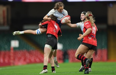 101225 - Coleg Gwent v Llandovery College Welsh Schools and Colleges Girls U18 Final - Charlotte Palmer of Llandovery College is tackled