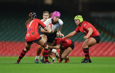 101225 - Coleg Gwent v Llandovery College Welsh Schools and Colleges Girls U18 Final - Betsan Yip of Llandovery College is tackled