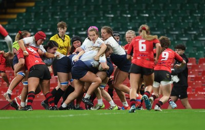 101225 - Coleg Gwent v Llandovery College Welsh Schools and Colleges Girls U18 Final - Llandovery drive towards the line