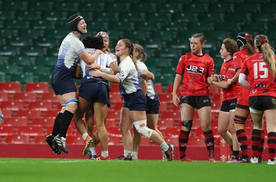 101225 - Coleg Gwent v Llandovery College Welsh Schools and Colleges Girls U18 Final - Zillah Radrodro of Llandovery College celebrates after scoring try