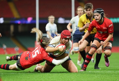 101225 - Coleg Gwent v Llandovery College Welsh Schools and Colleges Girls U18 Final - Grace Hulbert of Llandovery College powers over to score try