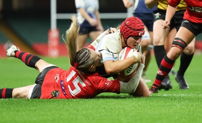 101225 - Coleg Gwent v Llandovery College Welsh Schools and Colleges Girls U18 Final - Grace Hulbert of Llandovery College powers over to score try