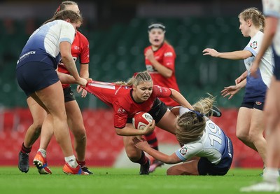 101225 - Coleg Gwent v Llandovery College Welsh Schools and Colleges Girls U18 Final - Catrin Williams of Coleg Gwent is tackled