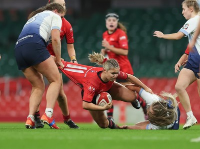 101225 - Coleg Gwent v Llandovery College Welsh Schools and Colleges Girls U18 Final - Catrin Williams of Coleg Gwent is tackled